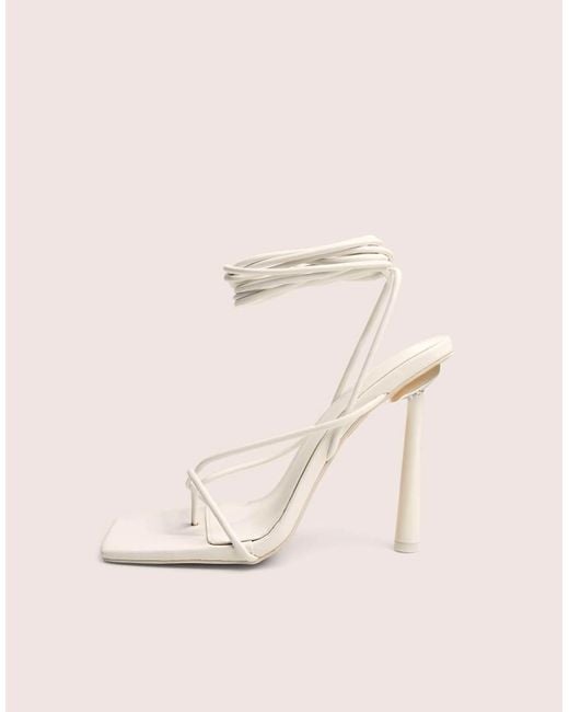 Public Desire Natural Lacey Square Toe Strappy Lace Up Stiletto Heels