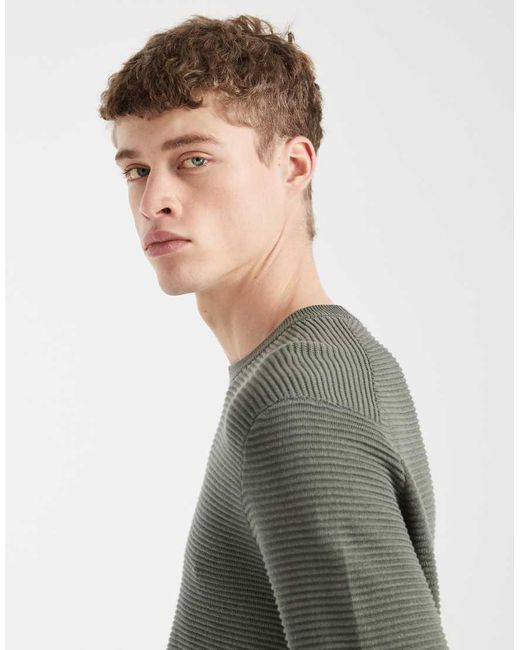 Only & Sons Gray Crew Neck Ribbed Sweatshirt for men