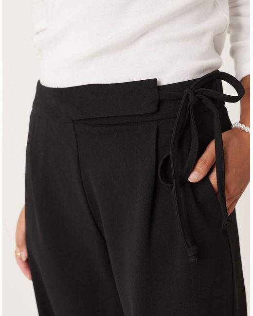 JDY Petite Black Tailored Wide Leg Trouser With Tie Detail