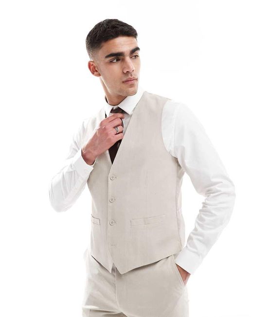French Connection White French Connection Linen Formal Suit Waistcoat Co-ord for men