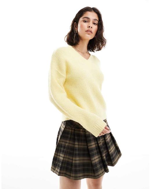 Brave Soul White V-neck Fisherman Knit Jumper