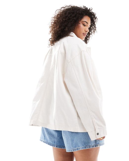 ASOS White Asos Design Curve Cotton Twill Shacket With Pocket