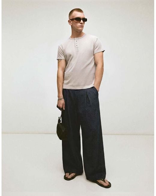 Bershka White Mega baggy Check Trousers for men