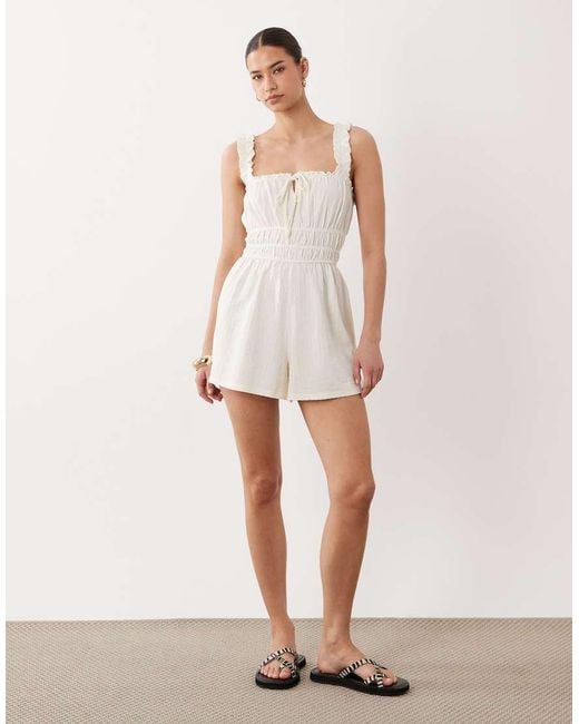Miss Selfridge White Seersucker Shirred Romper
