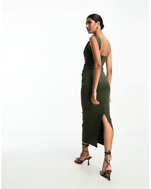 ASOS Gray Square Neck Pleated Bust Midi Pencil Dress