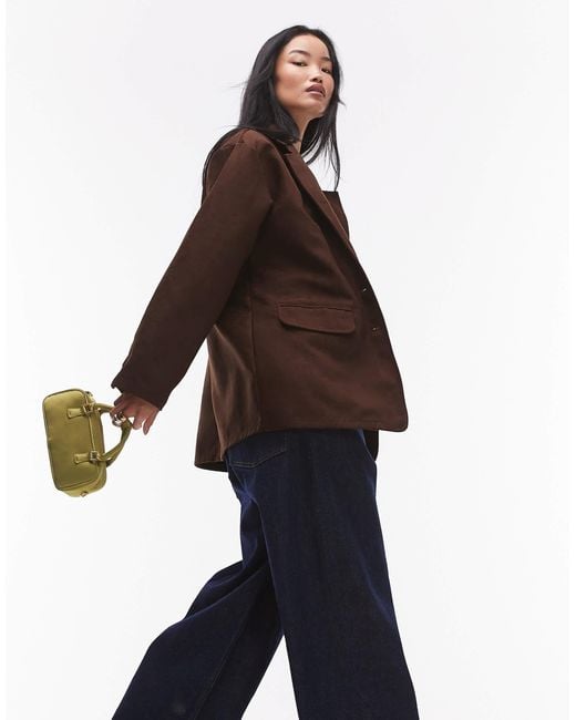 TOPSHOP Black Faux Suede Oversized Blazer