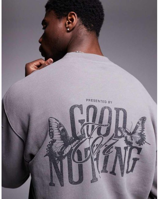 Good For Nothing Gray Co-Ord Sweatshirt With Back Print for men