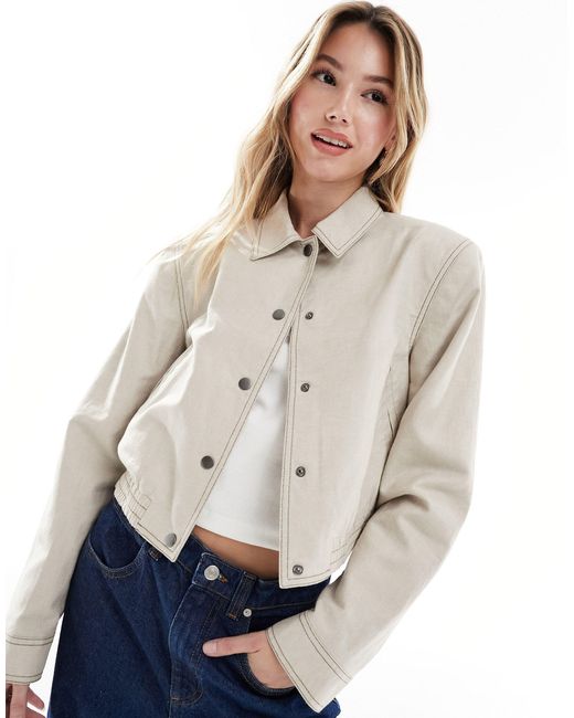 ASOS Natural Linen Tailored Bomber Jacket With Collar
