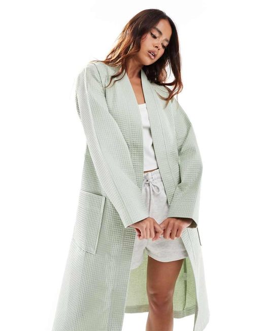 Loungeable White Cotton Waffle Robe