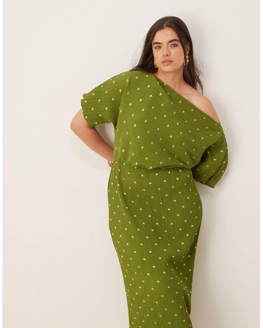 Never Fully Dressed Green Tilly Plisse Off Shoulder Midaxi Dress