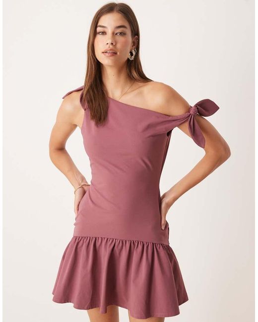 ASOS Red Fallen Knot Shoulder Dropped Waist Mini Dress