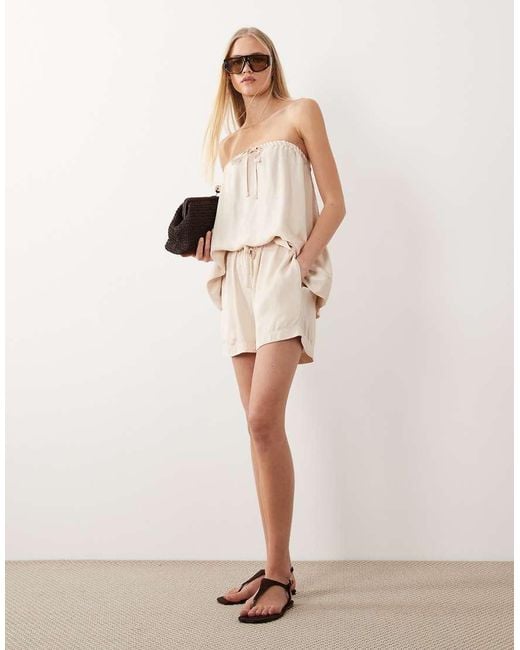 ASOS Natural Satin Ruched Bandeau Top