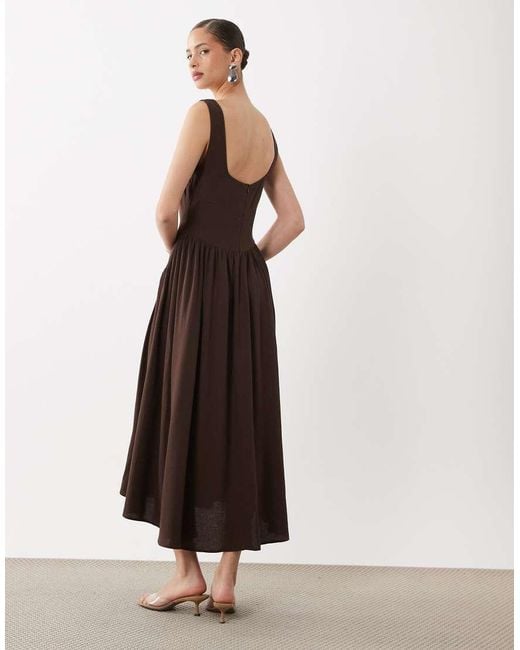 ASOS Natural Dropped Waist Linen Mix Maxi Dress