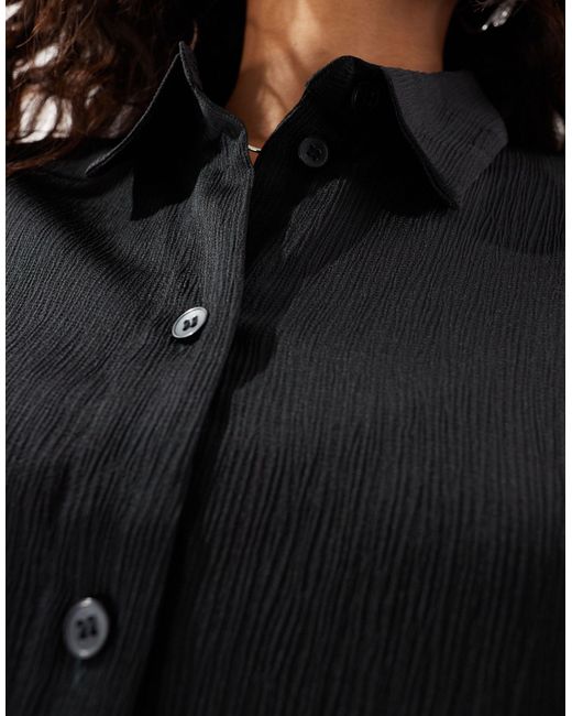 Monki Black Short Sleeve Textured Crinkle Shirt