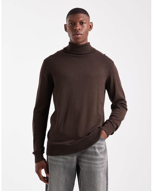 Threadbare Brown Roll Neck Jumper for men