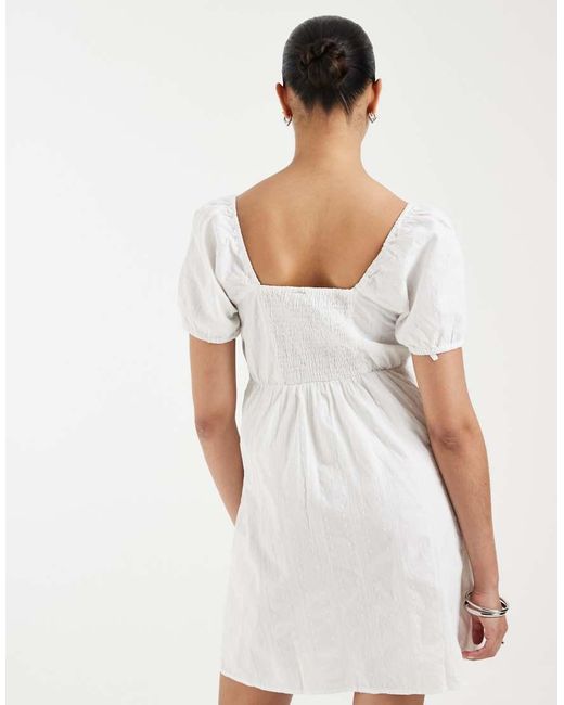 Vero Moda White Cotton Broderie Puff Sleeve Milkmaid Mini Dress