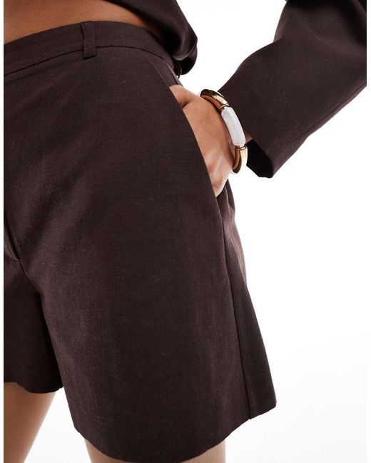 ASOS Black Linen Blend Tailored Longline Shorts