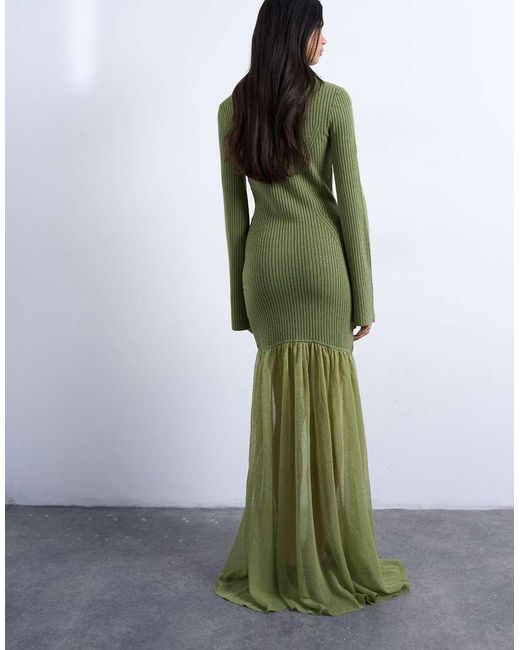 TOPSHOP Green Knitted Full Skirt Dress