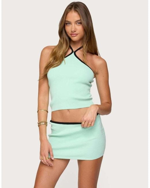 Edikted Green Aureley Contrast Knit Halter Top