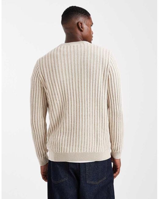 Only & Sons Regular-Fit Gebreide Gestreepte Trui Met Textuur in het White voor heren