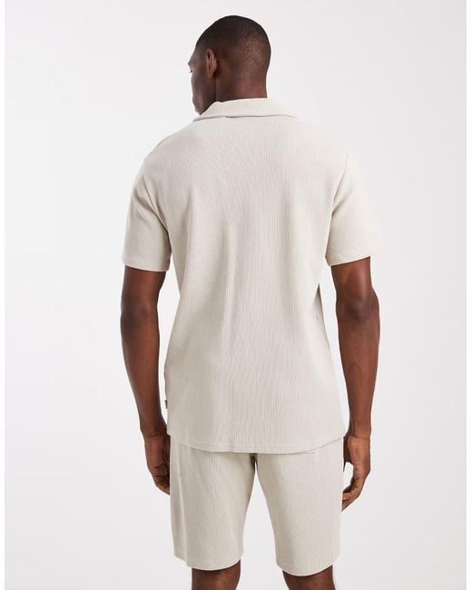 Only & Sons Natural Ribbed Oversized Polo Co-Ord for men