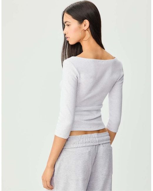 T-Shirt Basic Mélange Con Scollo A Barchetta di Stradivarius in Gray