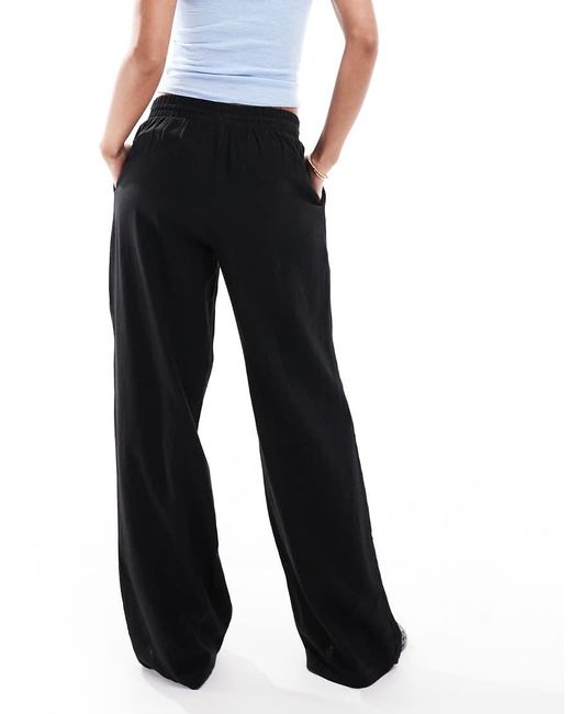 Pantalones Negros De Pernera Ancha De Mezcla De Lino De New Look de color Blue
