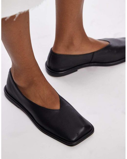 TOPSHOP Black Charlotte Leather Square Toe Unlined Flat Shoes