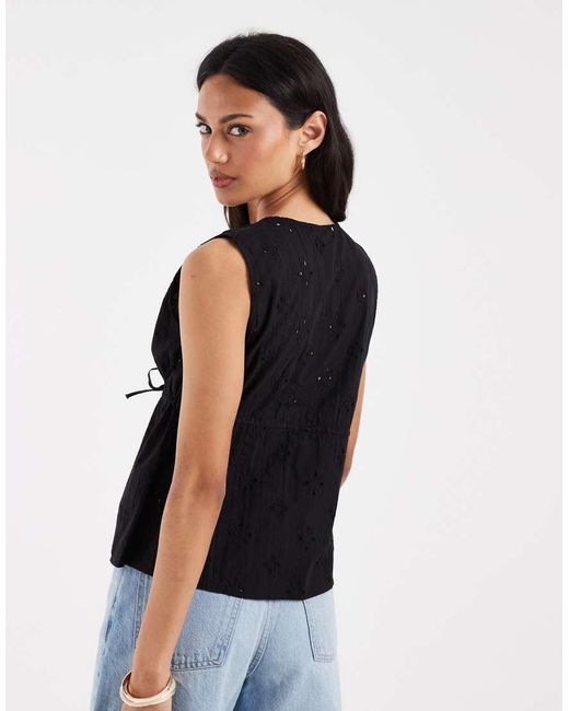 ONLY Black Tie Front Embroidery Top