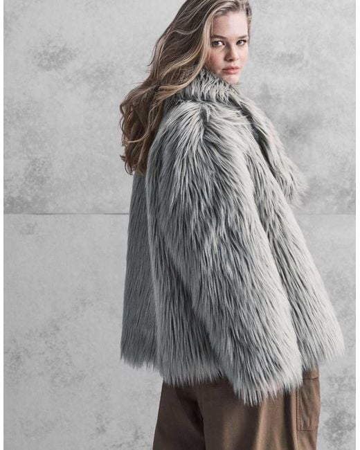 ASOS Gray Oversized Jacket With Faux Fur Collar