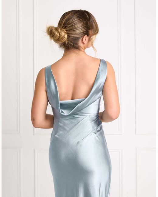 Six Stories White Bridesmaid Satin Cowl V Back Maxi Dress