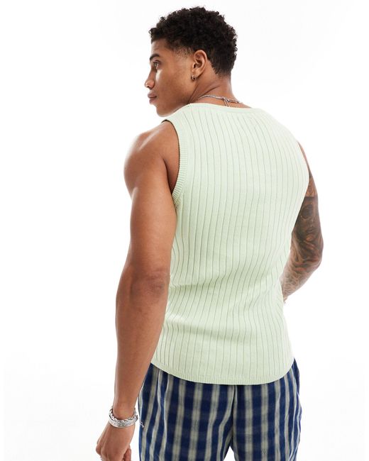 ASOS Green Muscle Lightweight Knitted Rib Scoop Neck Vest for men