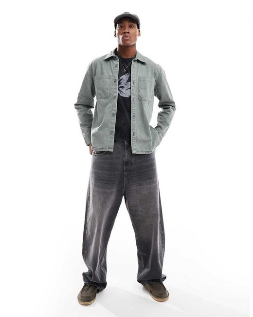 Sobrecamisa Vaquera Azul Medio Lavado Con Acabado Sobretintado De -Verde Hollister de hombre de color Gray