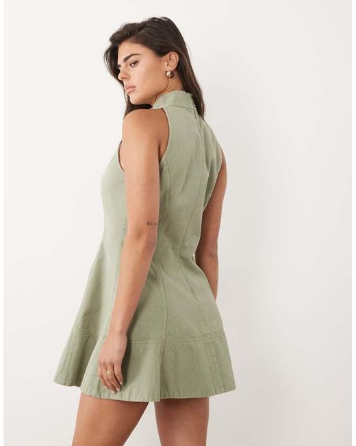 ASOS Green Heavy Twill Funnel Neck Seamed Mini Dress