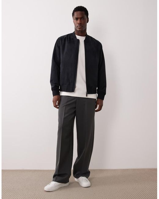 Mango Blue Faux Suede Bomber Jacket for men