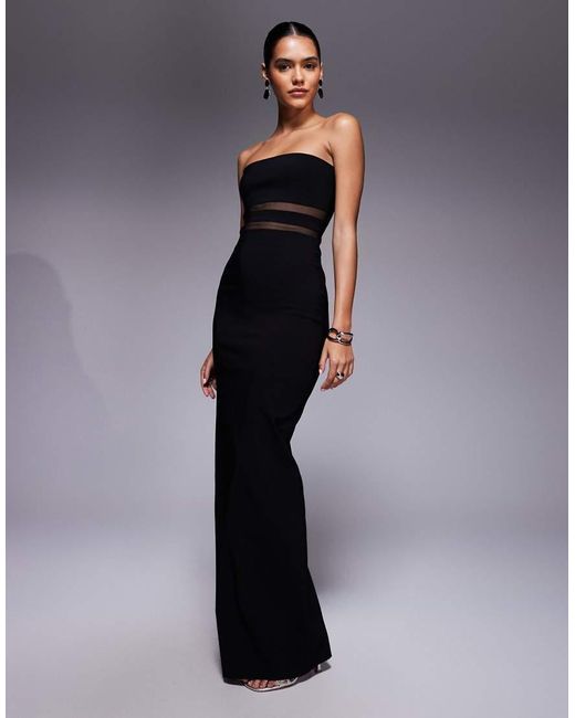 Vestido Largo De Bengalina Con Escote Palabra De Honor Y Detalle De Panel De Malla De Vesper de color Blue