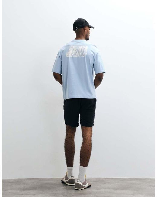 SELECTED Blue Heavyweight Boxy Fit T-shirt With Cream Shell Backprint for men