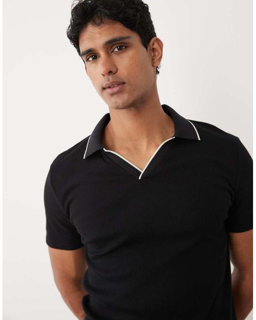 ASOS Black Slim Notch Polo With Contrast Tipping for men