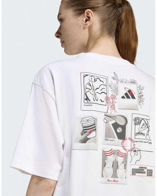 Adidas Originals White Mini Embroidery Oversized Graphic T-Shirt
