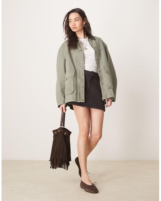 Chaqueta Lavado Extragrande De Estilo Campestre Con Cuello De Tejido Efecto Cuero Barn De -Verde ASOS de color Gray