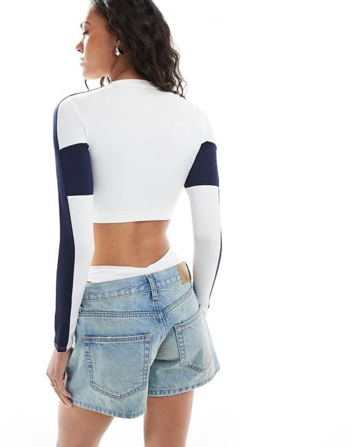 Speedo Blue Swim Tops Colourblock Long Sleeve Crop Rash Top