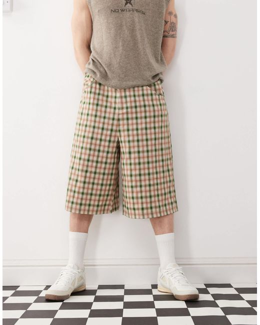 Collusion – oversize-jorts mit mehrfarbigem karomuster in Natural für Herren