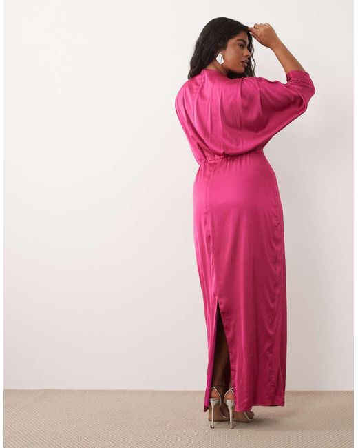 Tfnc Plus Pink Satin Kimono Sleeve Maxi Dress