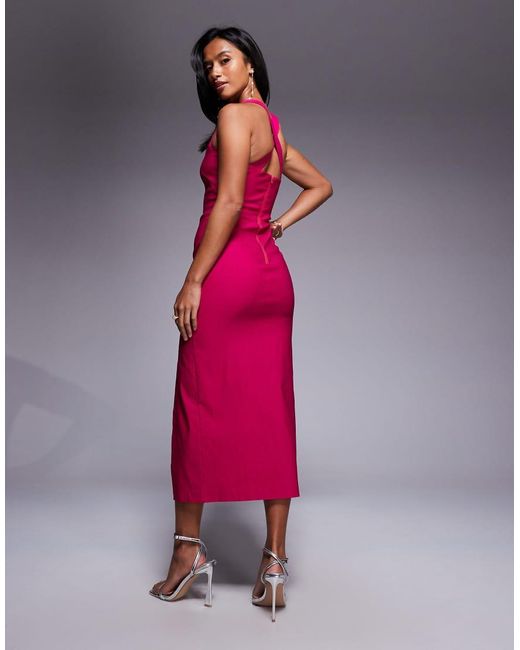 Vesper Petite Red Sweetheart Neckline Midaxi Dress With Thigh Split
