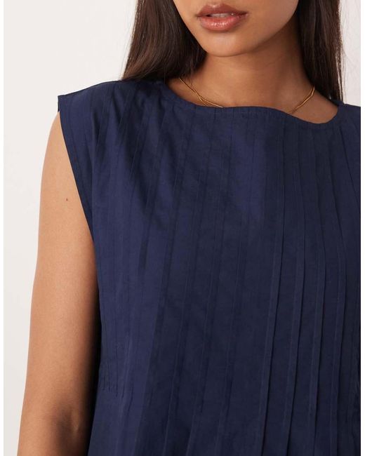 ASOS Blue Slash Neck Mini Dress With Pintucks
