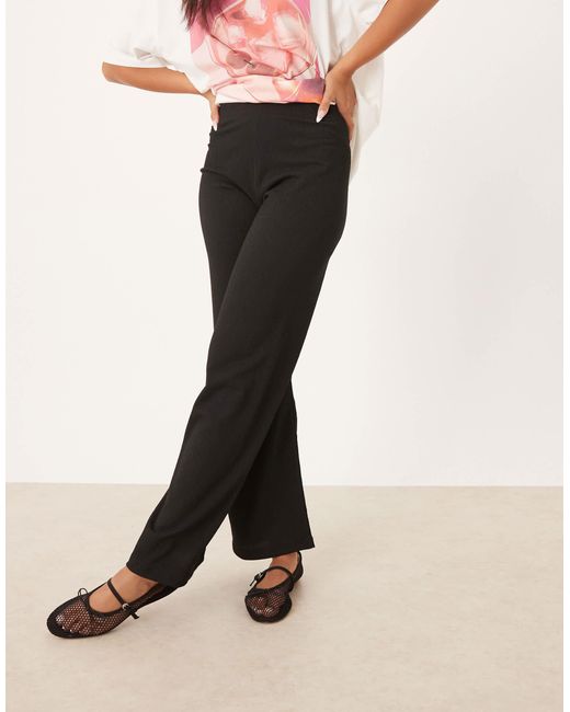 Pimkie Black High Waisted Pull On Textured Wide Leg Trousers
