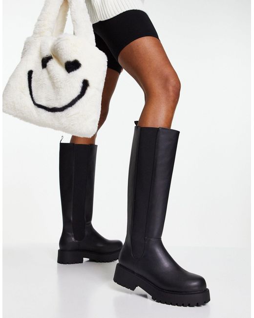 Monki Vegan Knee High Flat Chunky Boots in Black Lyst