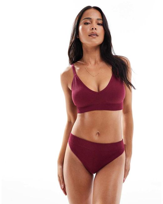 New Look Red Ribbed Seamless Lingerie Thong