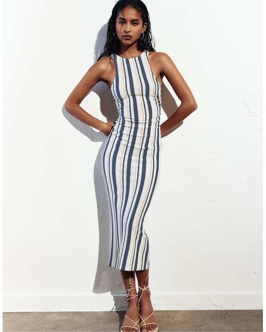 Pull&Bear White Striped Rustic Midi Dress