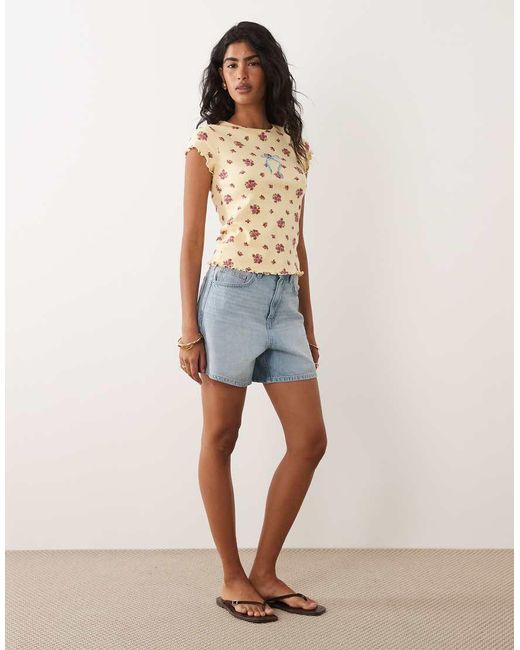 Miss Selfridge Blue Ribbed Baby Tee